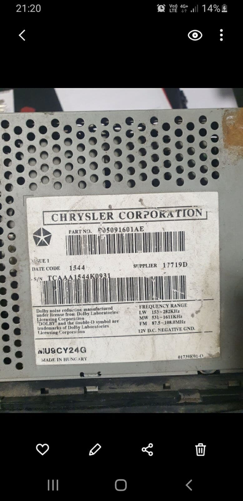 Chrysler RAD Alpine anti theft unlock using serial number
